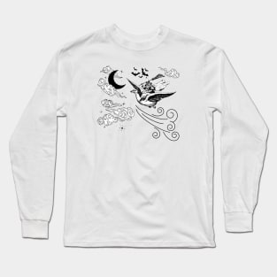 Cute Witch flying on a Goose during Night Long Sleeve T-Shirt